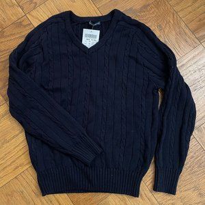 Brandy Melville Ida Cotton Cable Knit V-Neck Sweater Navy - NWT